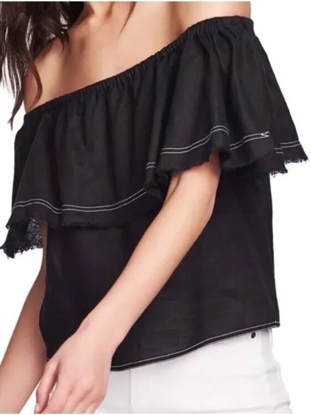 STATE Black Off-Shoulder Ruffle Tunic